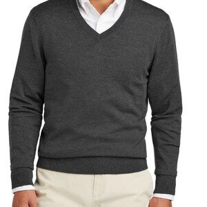 Brooks Brothers Merino Wool Charcoal V-Neck Sweater